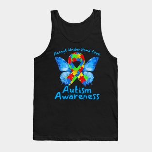 Accept Understand Love Autism Awareness Jigsaw Butterfly Tank Top